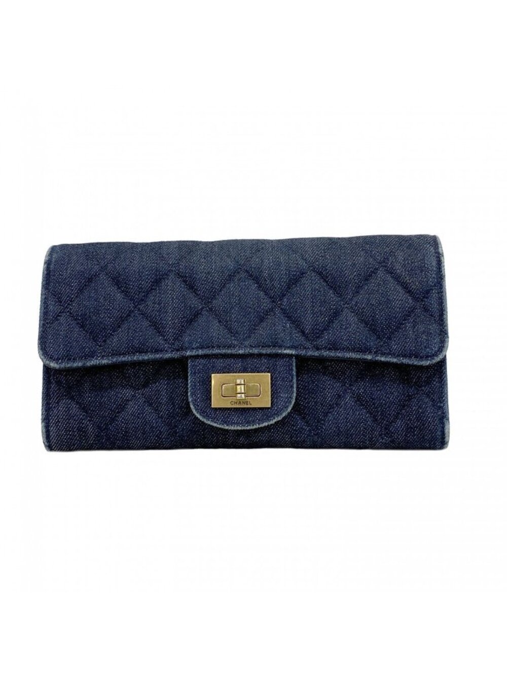 Chanel Wallet 2.55 Quilted Denim Navy Gold